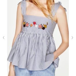 Zara Embroidered Peplum Striped Top